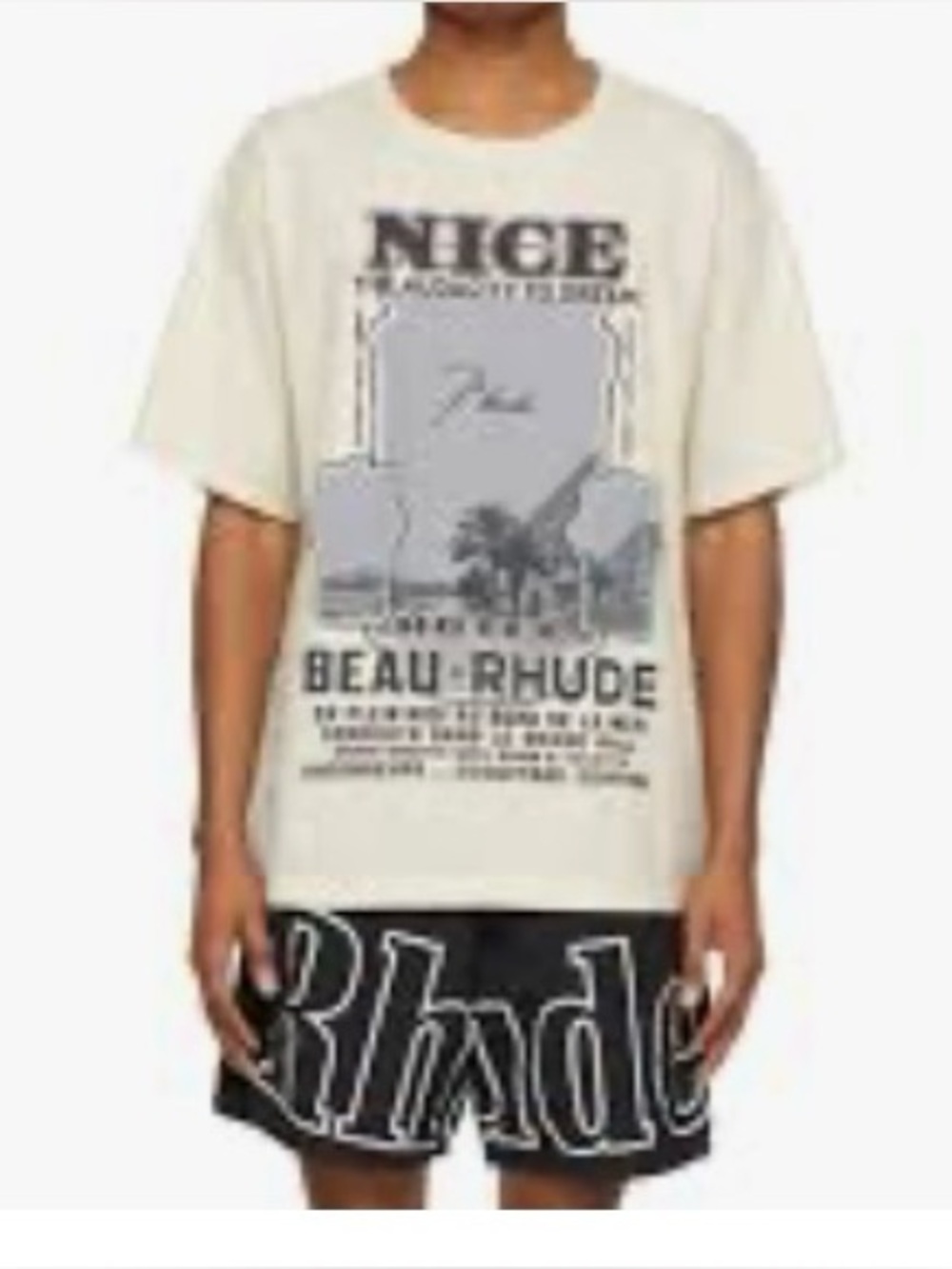 RHUDE "Hotel Beau-Rhude" Nice The Audacity To Dream Graphic T-Shirt - Cream Men'